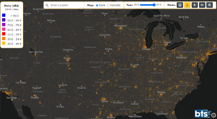 Screen capture of the transportation noise map