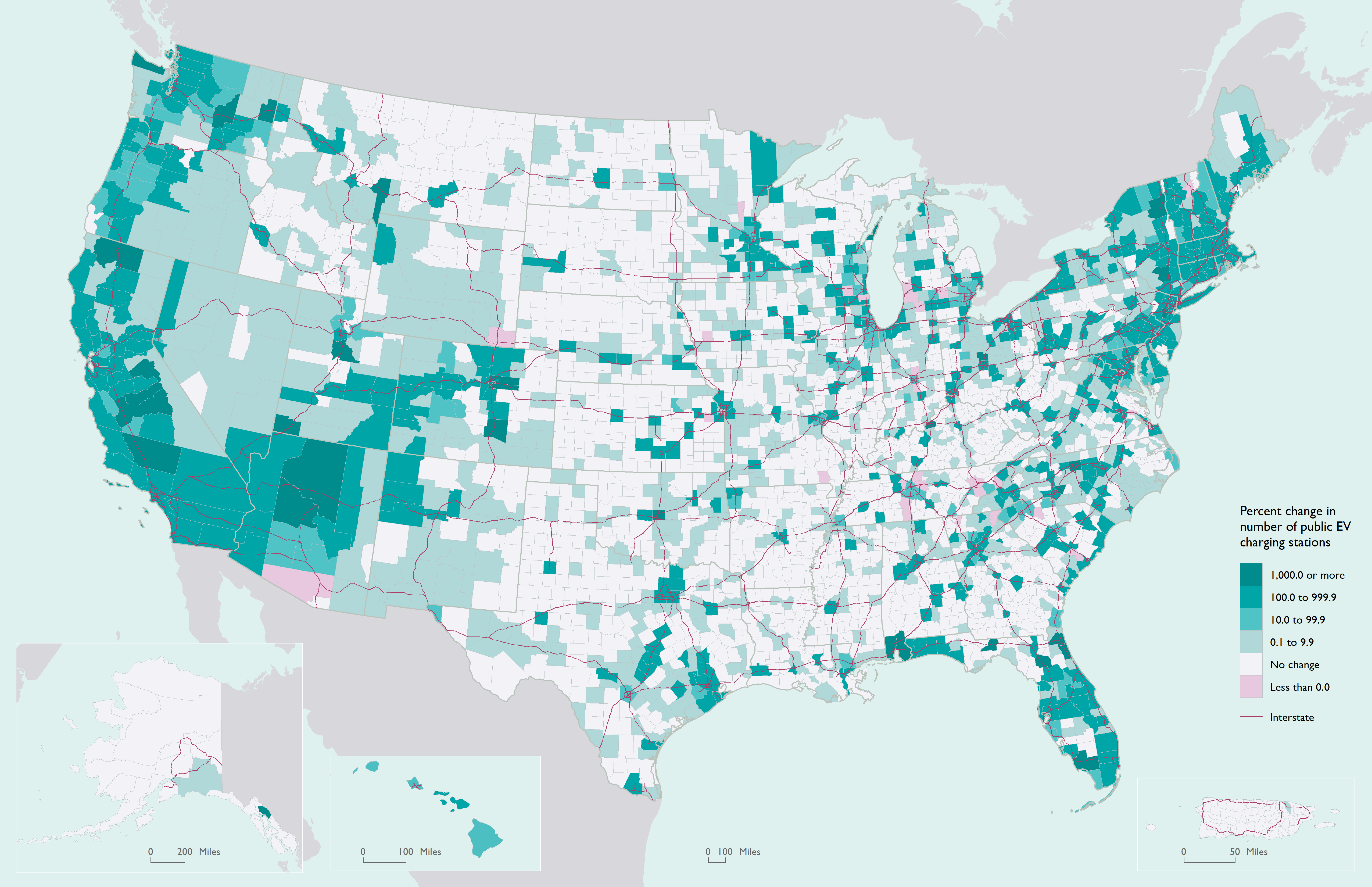 Percent Change in the Number of Public Electric Vehicle Charging