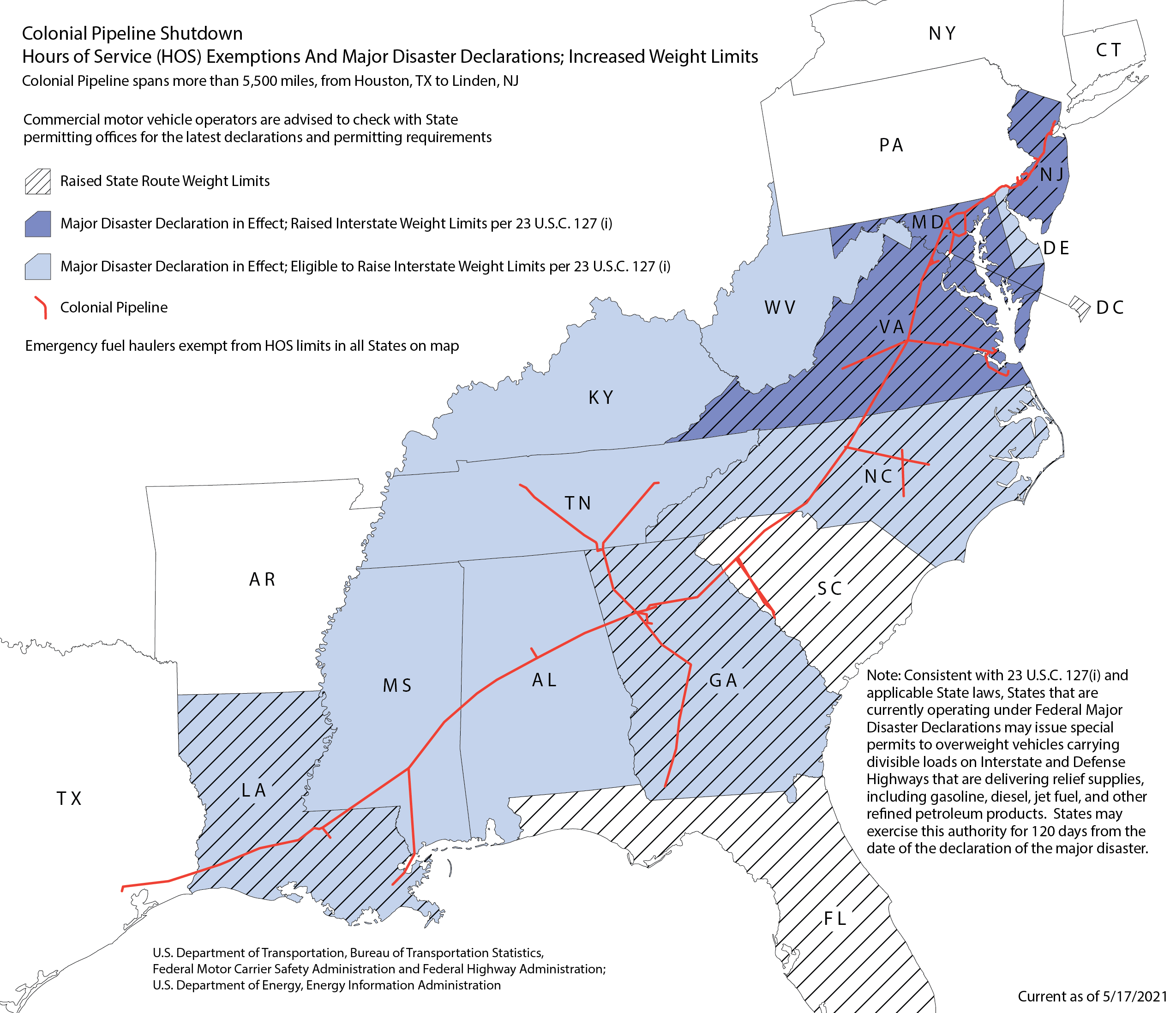 Map of hours of service exemptions for truck drivers