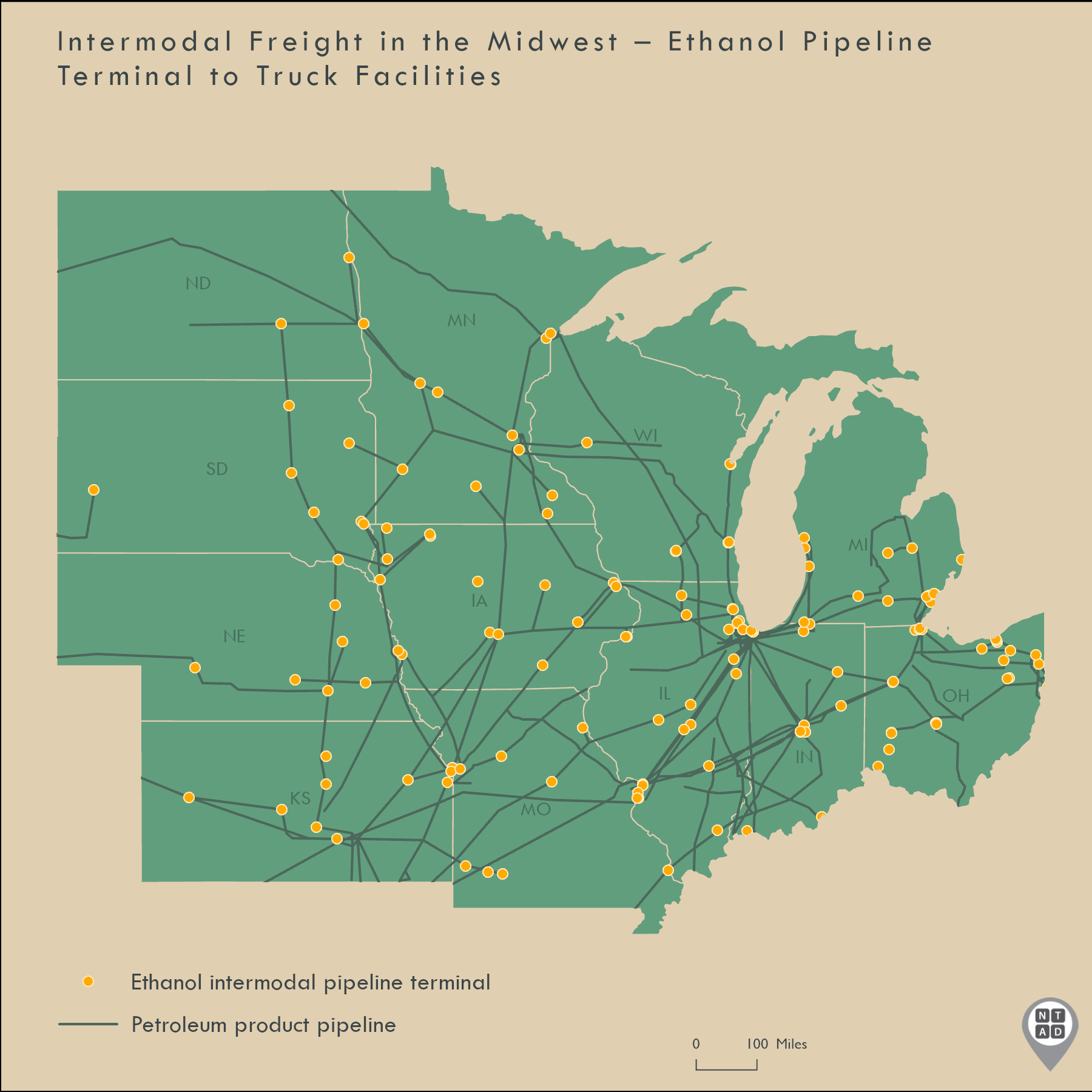 Intermodal Freight in the Midwest – Ethanol Pipeline Terminal to Truck Facilities