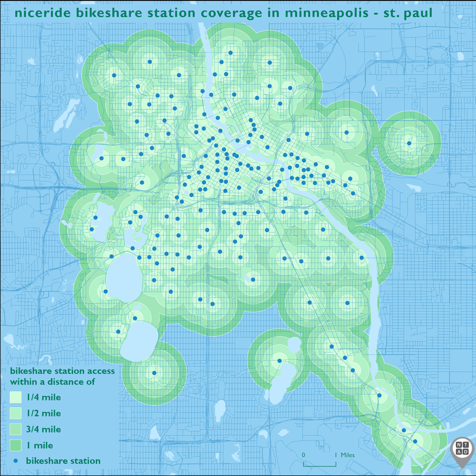 Nice Ride Bikeshare Station Coverage in Minneapolis - St. Paul 