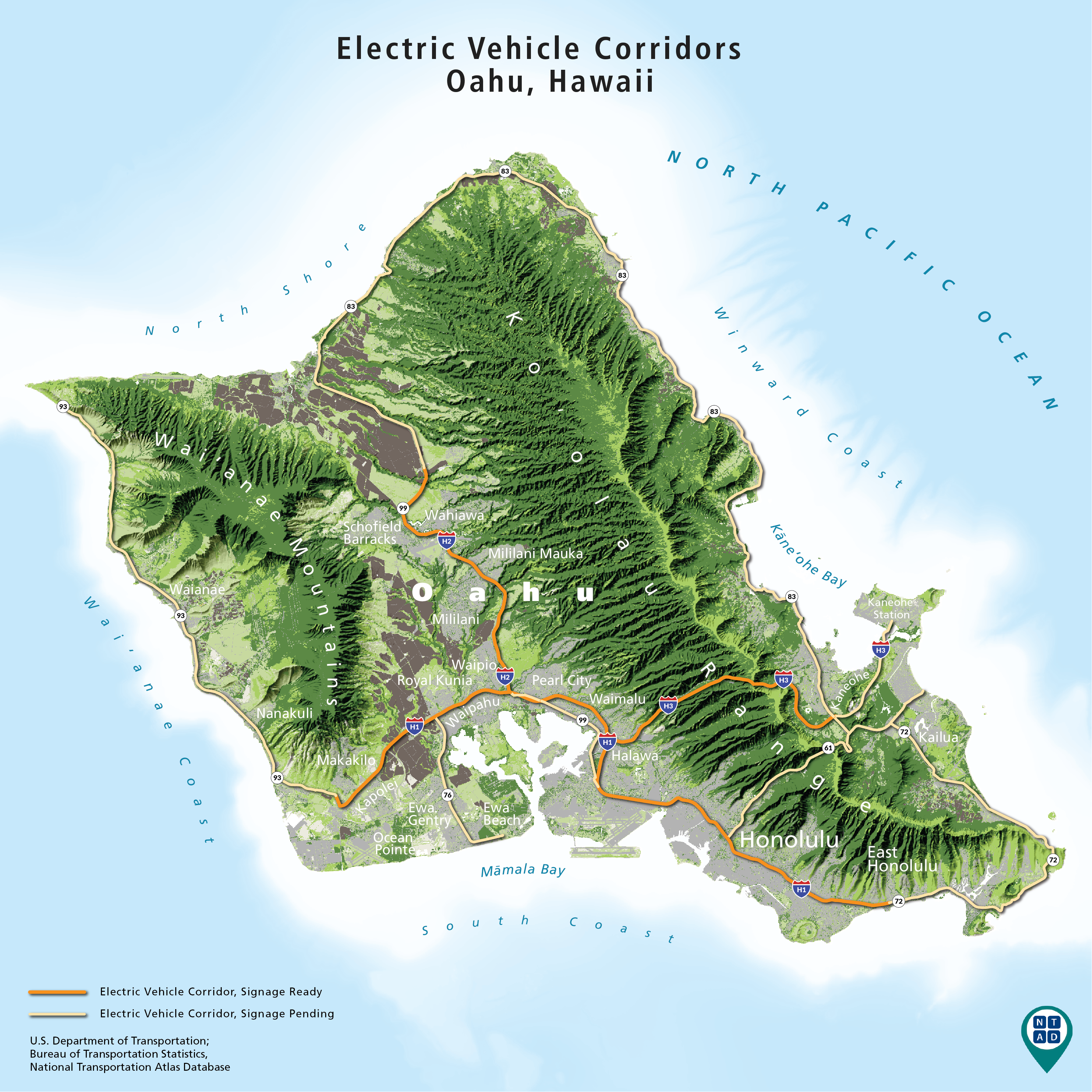 Electric Vehicle Corridors - Oahu, Hawaii