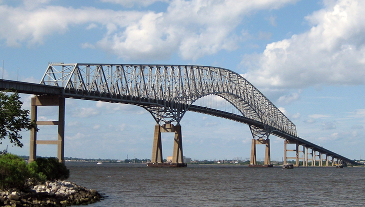 Photo of the Francis Scott Key bridge Baltimore, MD from the shore