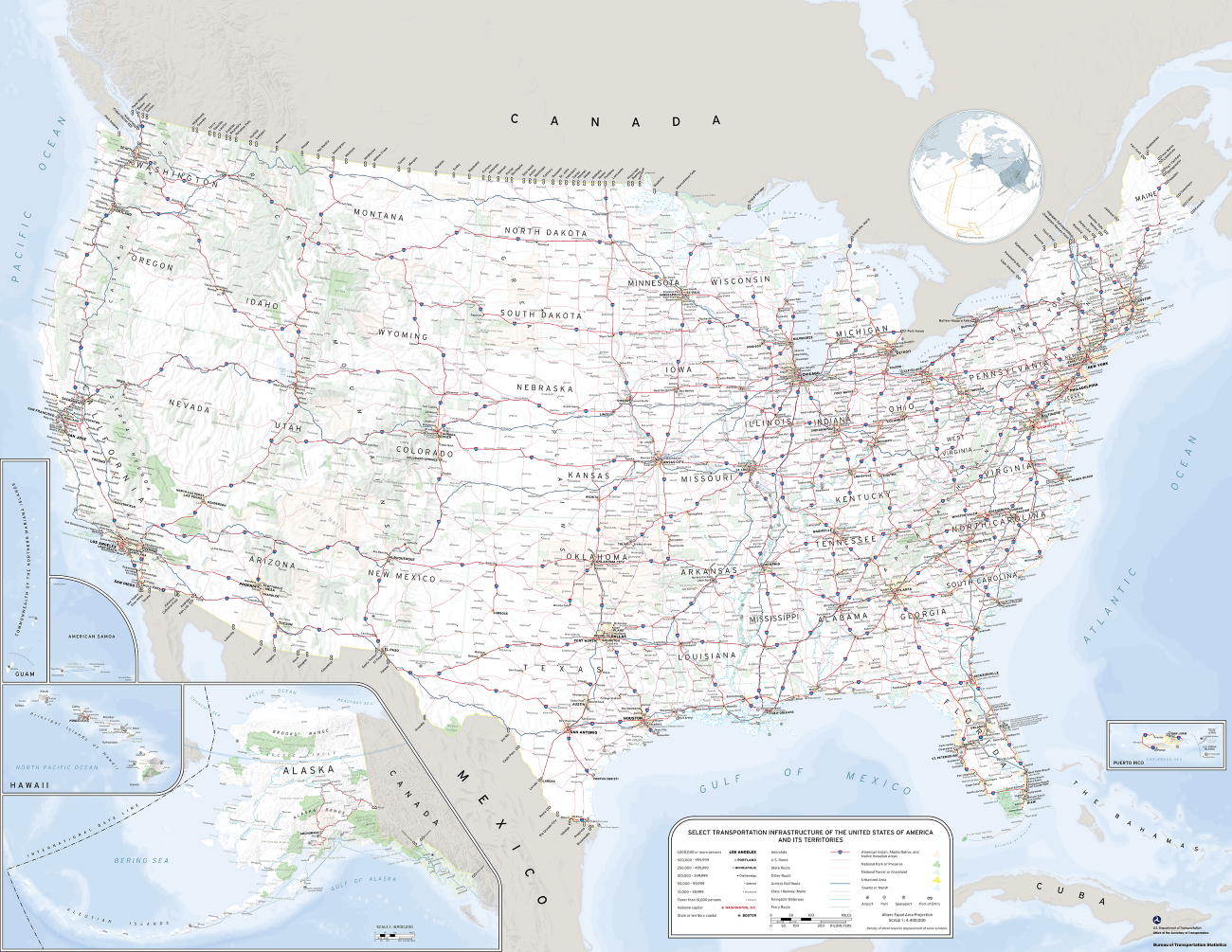 Map of the entire transportation geography of the United States.