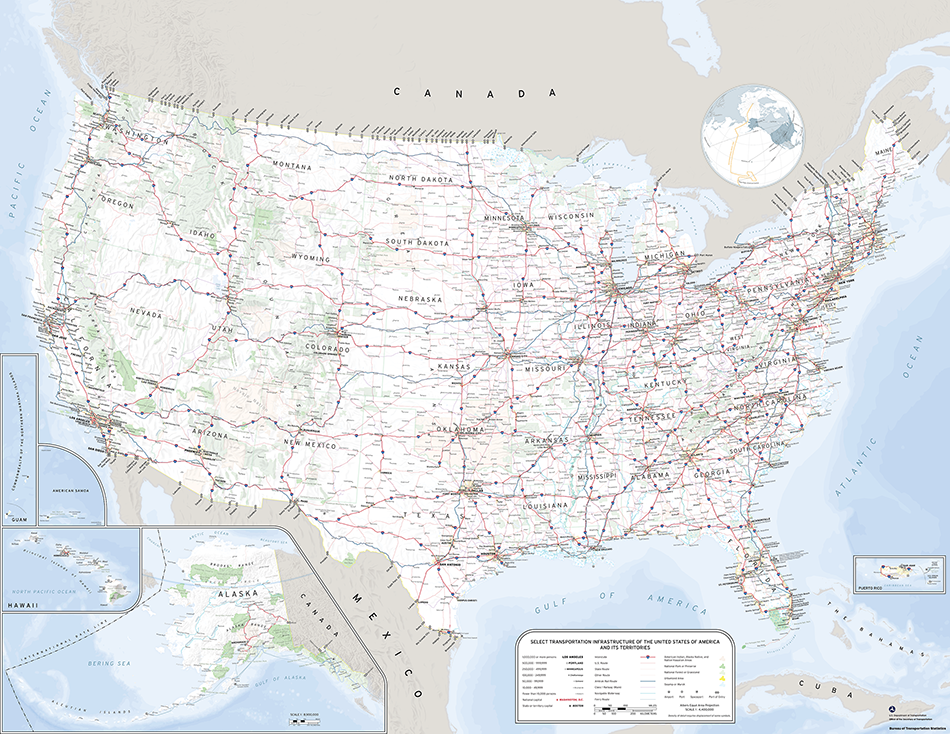 Map of the entire transportation geography of the United States.