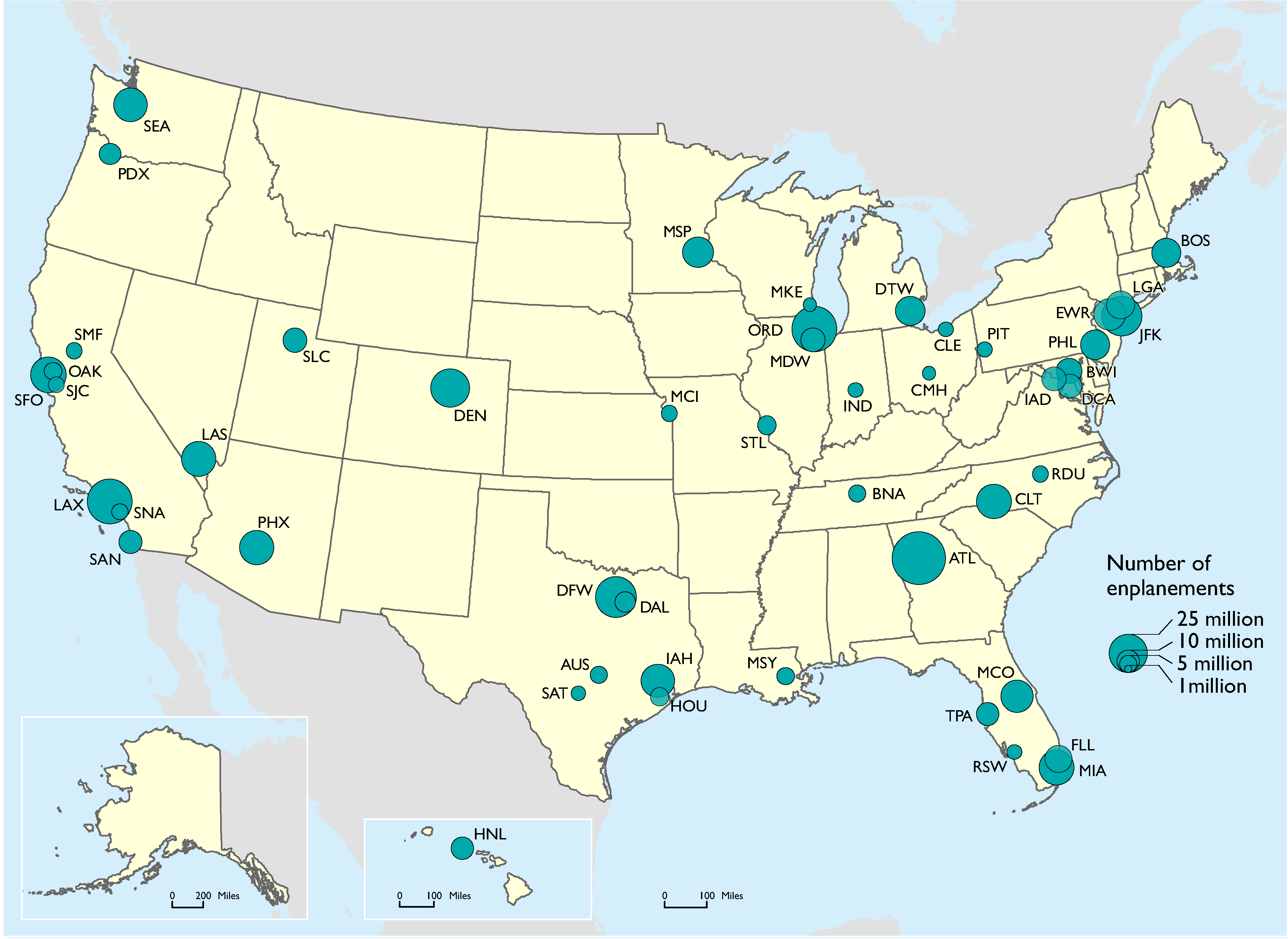 Enplanements at the Top 50 U.S. Airports: 2015