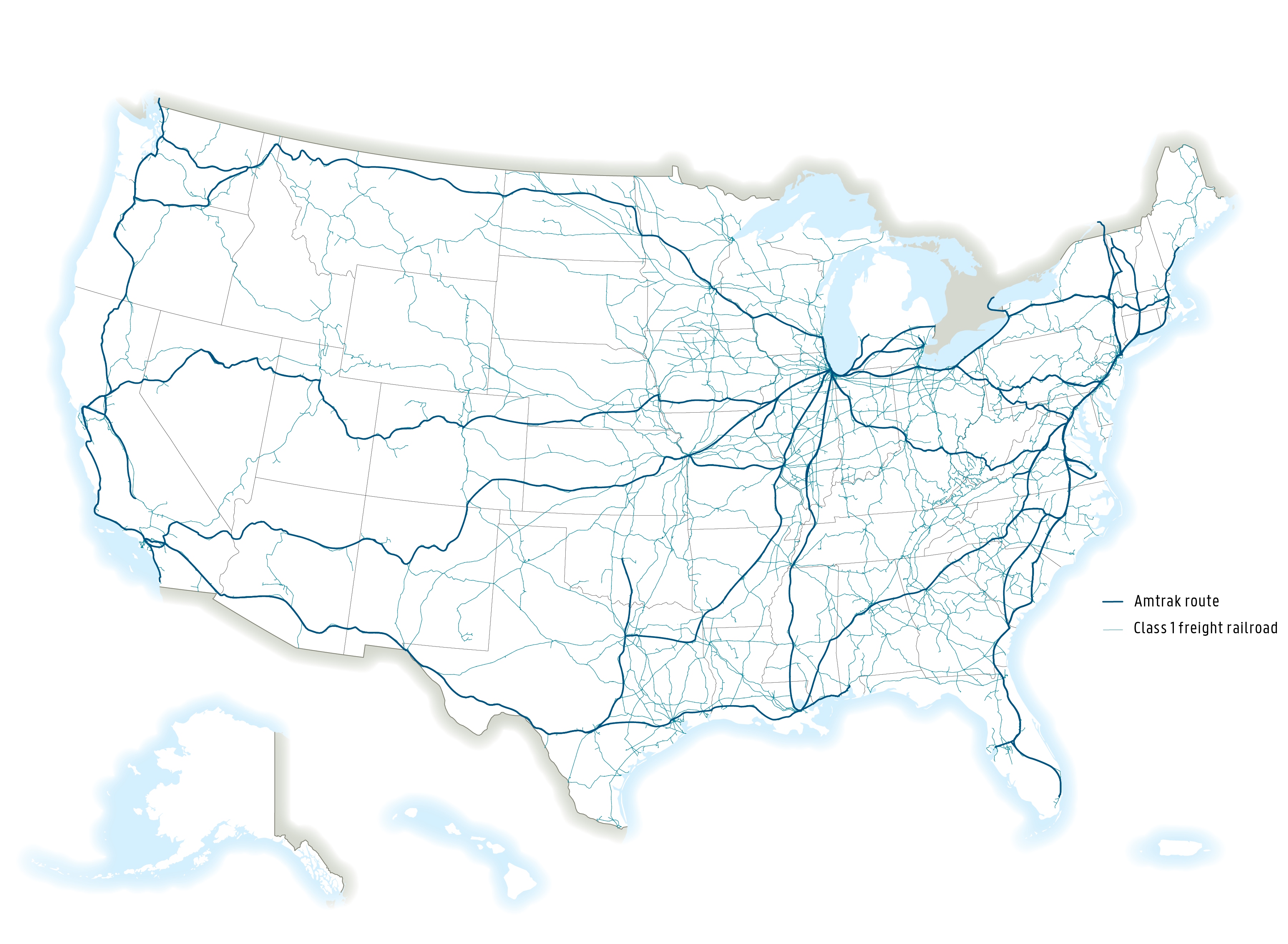 This map depicts the National Highway System network in the contiguous United States, Alaska, Hawaii, and Puerto Rico. The following highways and arterial roadways are shown: Interstate, Non-Interstate Strategic Highway Network (STRAHNET), STRAHNET Connector, Other National Highway System (NHS), Approved Intermodal, Segment is dual designated as both an Approved Intermodal Connector and Strahnet, and Principal arterial added to the NHS under the Moving Ahead for Progress in the 21st Century Act. Most road t