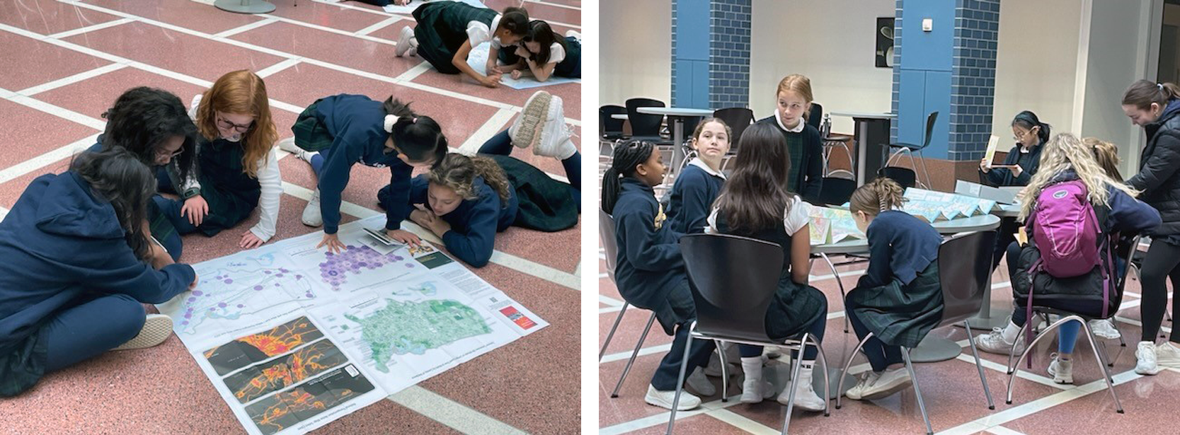 Students looking at maps
