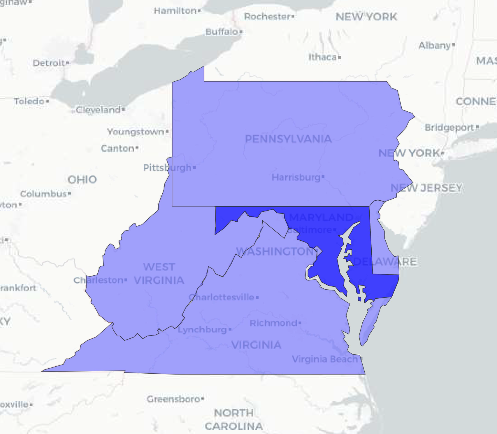 Map showing the state of Maryland
