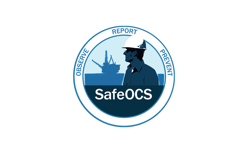 Image is the SafeOCS logo featuring the profile of an oil worker and a platform in the background.