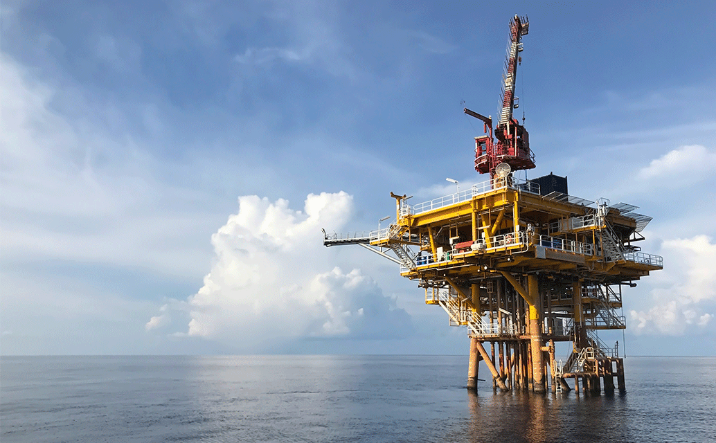 Image of an oil platform in the Gulf of Mexico.