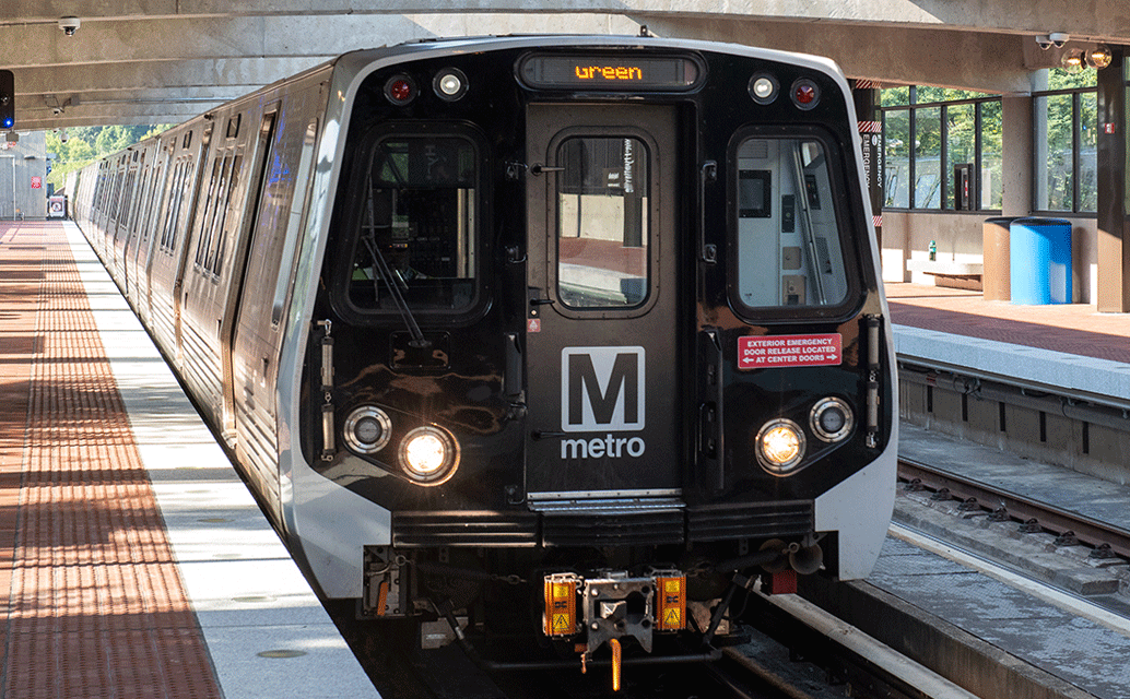 Image of a transit train in a station in Washington, DC.