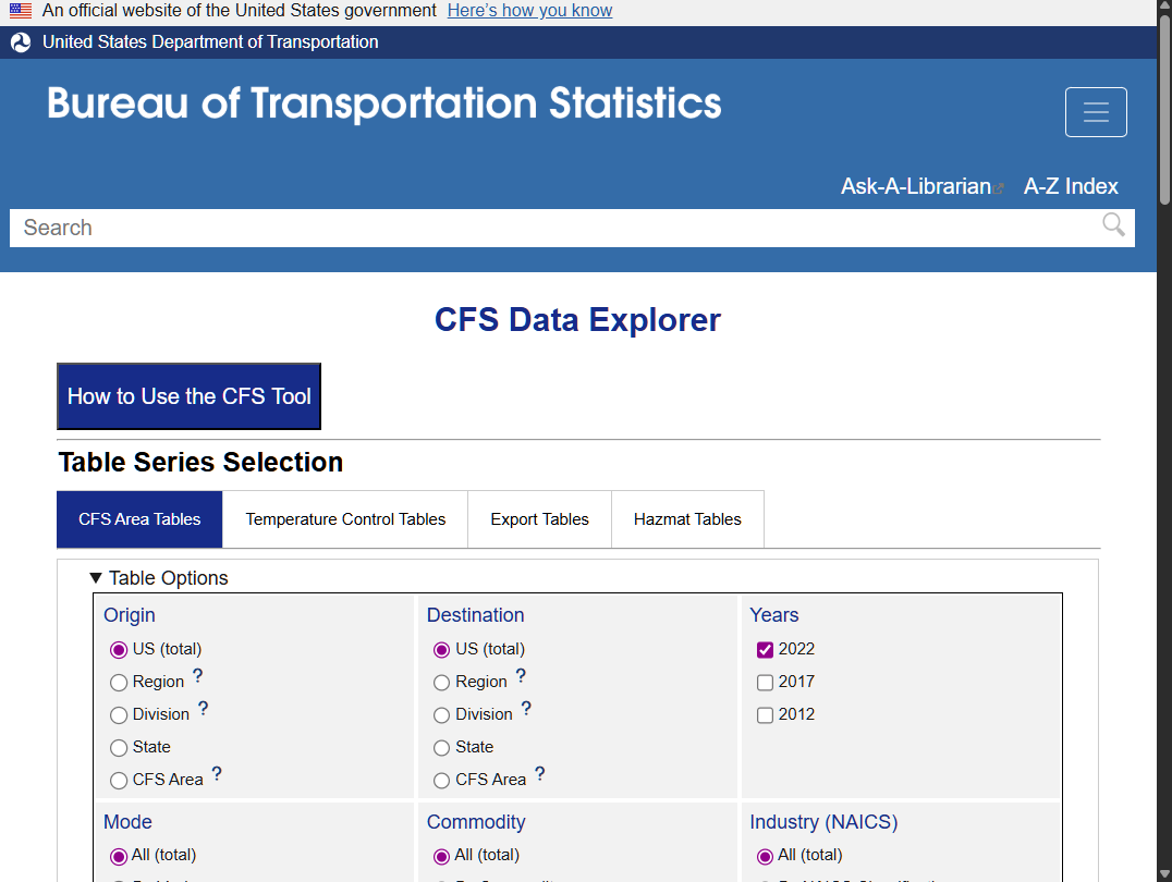 A screenshot of the CFS Data Explorer