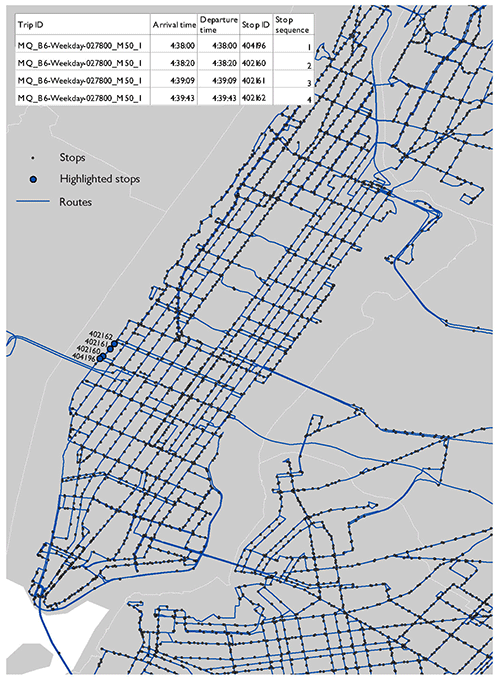 New York City Stops, Routes and Schedules on National Transit Map