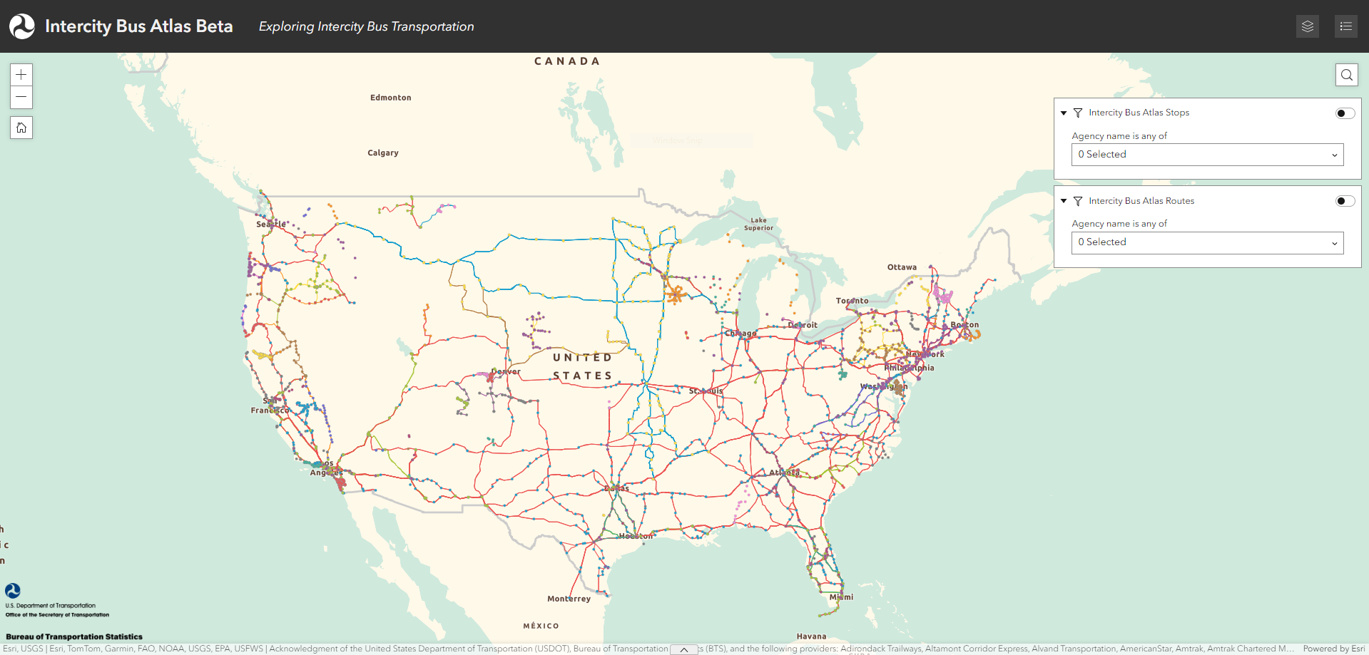 Click on this screenshot image of the BTS Intercity Bus Atlas (ICBA) mapping application to view the tool.