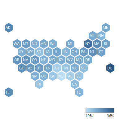 map showing states in different shades of color indicating which states had more people staying home on Labor Day weekend 2020