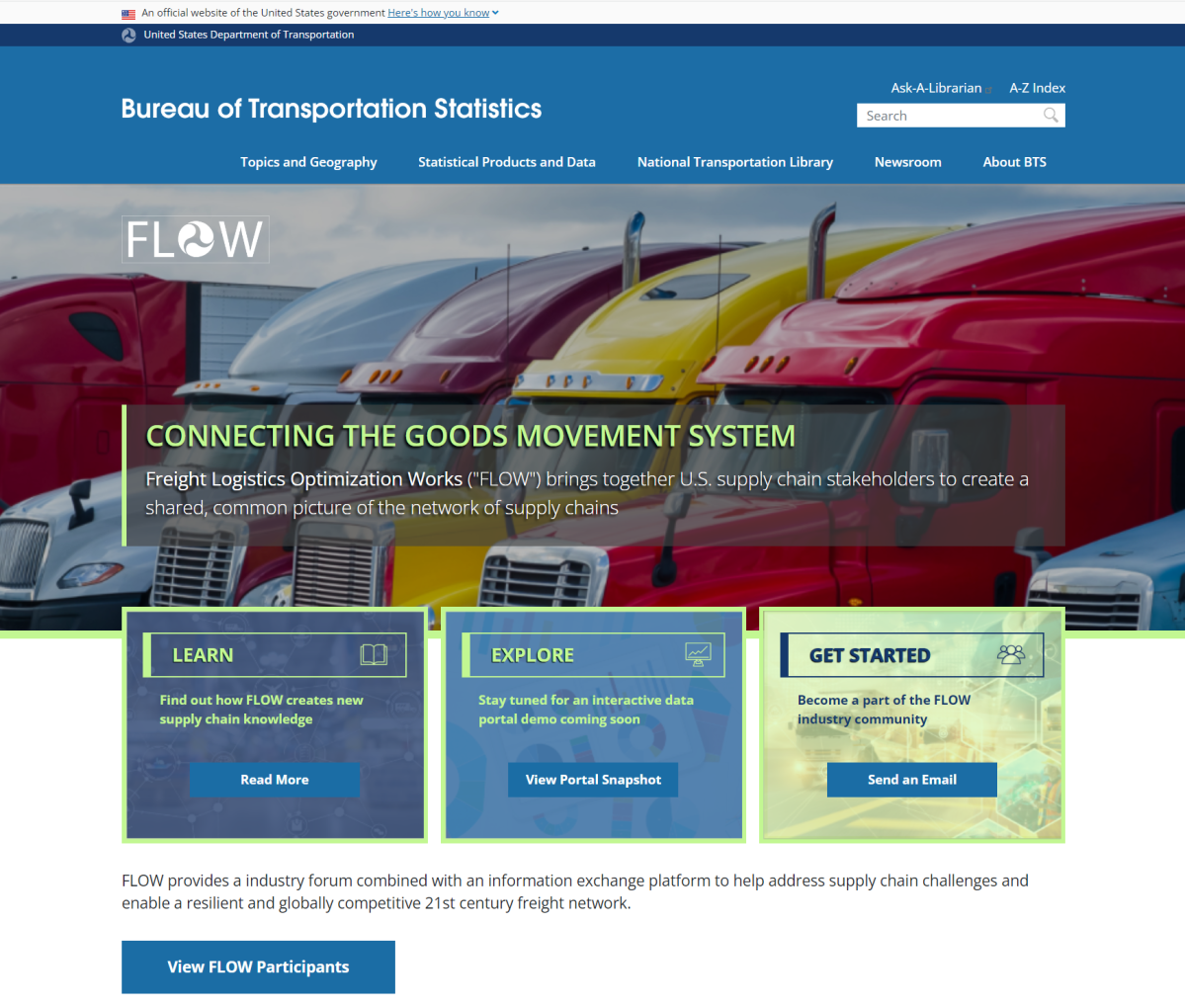 Screenshot of FLOW homepage