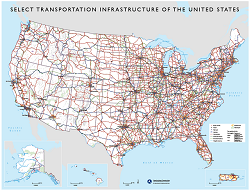 Map of the US with transportation features