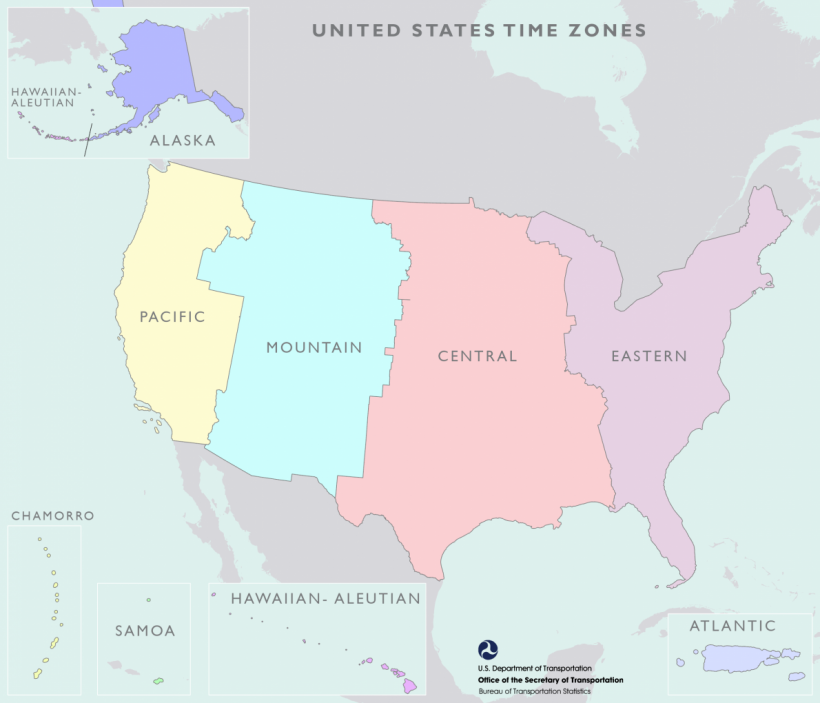 USA Time Zones And Related States