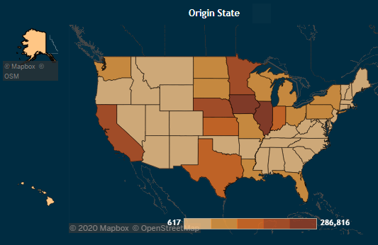 u.s. map showing agricultural tons by origin and destination state