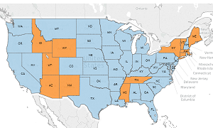 Map of US showing state outlines